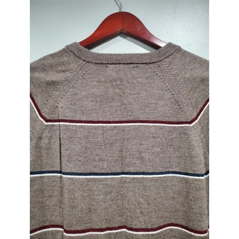 Banana Republic Mens Brown 100% Merino Wool Sweater Crew Neck Striped Sz L